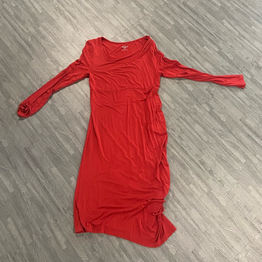 Elegant Red Long Sleeve Maternity Dress